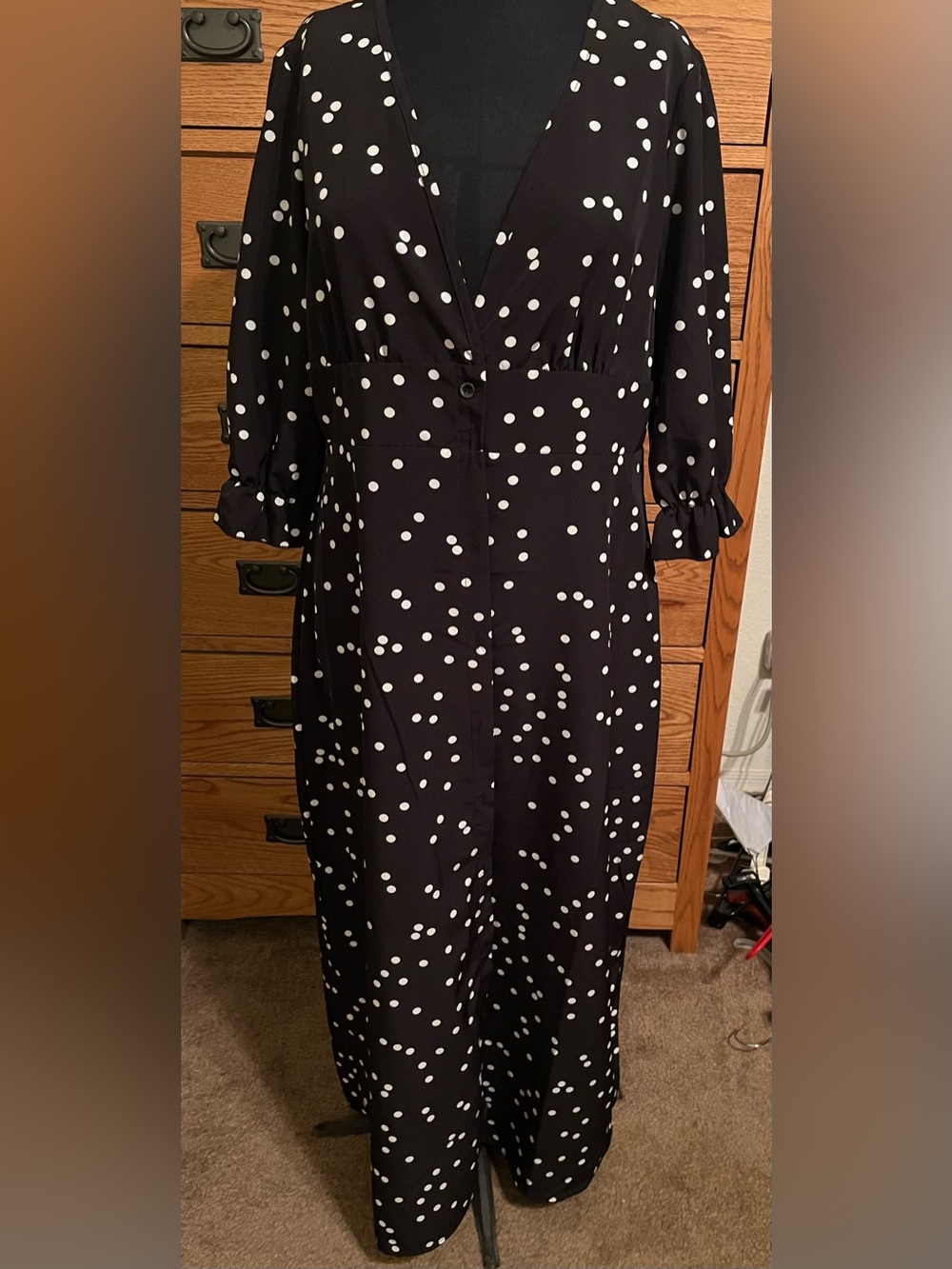 Black and White Polka Dot Button Down Dress - Unbranded